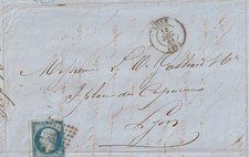 1864 FRANCE Folded Letter LILLE to LYON Imperf 20c Napoleon Textile Silk Trade picture
