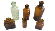 BOTTLES (VINTAGE) SIX (6) DIFFERENT MEDICAL/PHARMACEUTICAL PIECES OLDIES picture