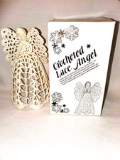 1981 Lillian Vernon Crocheted Lace Angel Christmas Tree Topper White Org Box picture