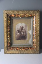 Antique Victorian Era Brown Gold Ornate Deep Well Frame w/ a Family Photo picture