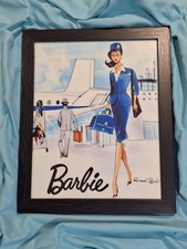 FRAMED ROBERT BEST AMERICAN AIRLINES FLIGHT ATTENDANT STEWARDESS BARBIE PRINT picture