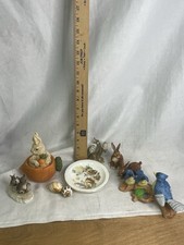 Vintage Enesco 1983 Bunny Plate Porcelain Bluebird Owl Rabbit Figurine Lot picture