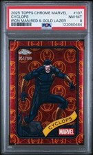 2025 Topps Chrome Marvel Cyclops Iron Man Red & Gold Lazer #/100 PSA 8 picture