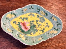 Antique Chinese Famille Rose  Ground Footed Trinket Dish Tazza Peony Qing picture