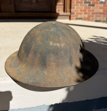 1918 WW1 US Army Doughboy Camo Camouflage Helmet dirt / stones in paint ORIGINAL picture
