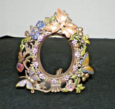 KIRK'S FOLLY GOLDTONE PICTURE FRAME W/ ENAMEL FLOWERS & BUTTERFLIES picture