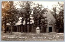 RPPC Prudenville Michigan Catholic Church Real Photo Postcard 1952 picture