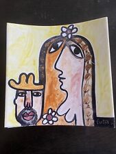 Jose Fuster Painted Ceramic Curved Tile Man With Hat And Woman picture