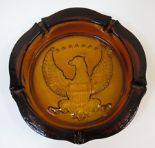 Vintage MCM Federal Dark Amber Glass Ashtray with Eagle Large 10