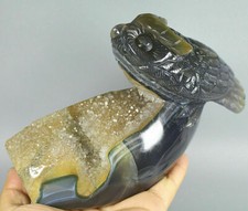 3.21LB Natural Agate Geode Crystal Carved Owl Statue Manual Healing Specimen picture