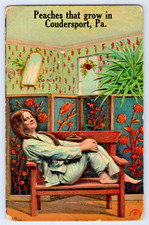 Coudersport PA Pennsylvania Lady On Bench, Peaches Grow Antique 1910s Postcard picture