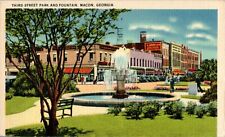Third Street Park and Fountain, Macon, Georgia GA linen Postcard picture