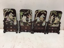 4 Antique Chinese Hardwood Table Screen MOP Depicting 4 Seasons Each 4.5”x 7.5” picture