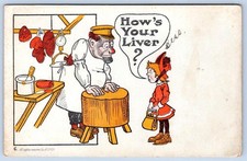 1906 HOW'S YOUR LIVER? BUTCHER OCCUPATIONAL RED NOSE DRUNK ANTIQUE POSTCARD picture
