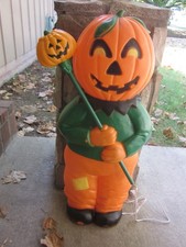 Vtg Don Featherstone Blow Mold Halloween Pumpkin Head Scarecrow Union Products picture