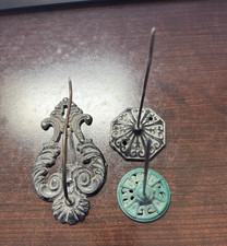 3 Antique Cast Iron Receipt Spikes Victorian Lyre Wall Mount & Desk Bill Spindle picture