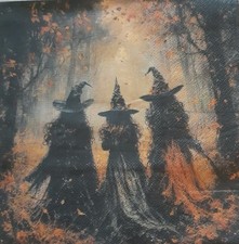 2 individual Paper Decoupage NAPKINS -HALLOWEEN WITCHES GHOSTS SCARY CASTLE picture