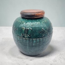 VTG Chinese Green Glazed Earthenware Storage Jar 9