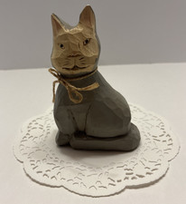Carved Resin Painted Grey Cat Sculpture Signed J V J picture