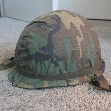 Vintage 70s 80s US Army USGI M1 Steel Combat Helmet, Liner & ERDL Camo Cover picture