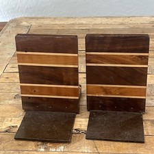 Striped Wood & Metal Bookends Pair 6.25