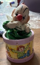 Vintage Moving Porcelain Clown in Wind-Up Musical Drum. Toy collector. Works picture