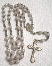 Antique 1860's France French Prosser Bead Rosary Off White Pocket Rosary Mint picture