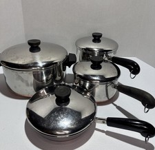 Vtg 1801 Revere Ware Copper Bottom With Lids, 8 Pc Set picture