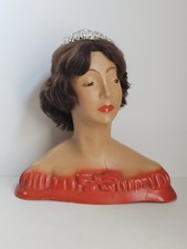 Vintage 1930s Lamoureux Mannequin Bust NYC Art Deco Plaster Display Human Hair picture