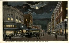 New Bedford MA Purchase Street at Night American Art c1900s-10s Vintage Postcard picture