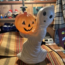 Vtg General Foam Plastics Ghost & Pumpkin Halloween Blow Mold Lamp 13