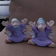 Vintage Hand-painted ceramic angels grandma and grandpa picture