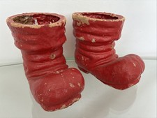 Antique Pulp Paper Mache Red Santa Christmas Boots Pair picture