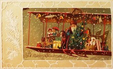 SUPERB Hold To Light 1910 Santa Claus Biplane Pine Cone Series Germany Berlin picture