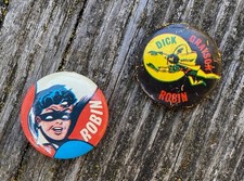 Vintage Set of (2) “ROBIN” & “DICK GRAYSON-ROBIN” 1966 BATMAN PIN METAL PINBACK picture