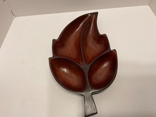 Vintage Mid Century Handcarved Wooden Leaf Shaped Serving Tray picture