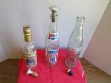 Three Different Vtg Bottles w/ Aluminum Laundry Sprinkler Tops, 2 Removable picture