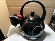 Vintage 1995 Via Ancona Tuxedo Cat Whistling Tea Kettle Red Bow Bell picture