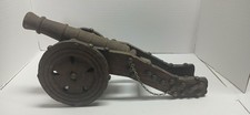 Vintage 14.5” Spanish Wood Model Cannon Replica Moving Wheels & Cannon Handmade picture