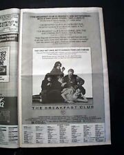 Best THE BREAKFAST CLUB Brat Pack Cult Movie Opening Day AD 1985 L.A. Newspaper picture