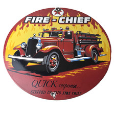 Vintage Texaco Fire-Chief Porcelain Sign - Red Fire Truck Gasoline Sign picture