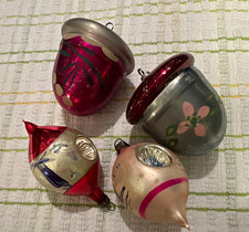 Vintage Hand-Painted Glass Metal Christmas Ornaments Set of 4 picture