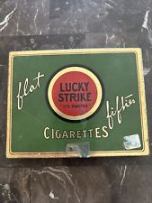 Vtg Metal LUCKY STRIKE Flat Fifties Cigarette Holder Advertising Tin Box w/Stamp picture