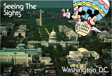 Rare HTF Disney Postcard Mickey Minnie & Mouse Air Balloon Washington DC Aerial picture