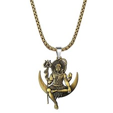 Brass Lord Shiva Pendant Necklace With Stainless Chain 22 inch picture