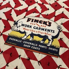 Vintage Fincks Workwear Cardboard Advertising Sign 50s As Is Promotional picture