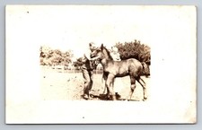 Farm, Farmer with Colt, Little Baby, RPPC, Real Photo, Vintage Postcard picture