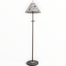 Vintage 1993 JANNA UGONE Copper Floor Lamp Hand Painted Ceramic Shade & Finial picture