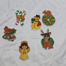 Vintage 1980s BROMAC Christmas Magnets Santa Reindeer Tree Glitter Holiday Decor picture