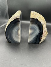Gray & White Agate Geodes Book Ends Brazil 5 1/2